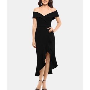 XSCAPE Black Off-The-Shoulder Midi Dress